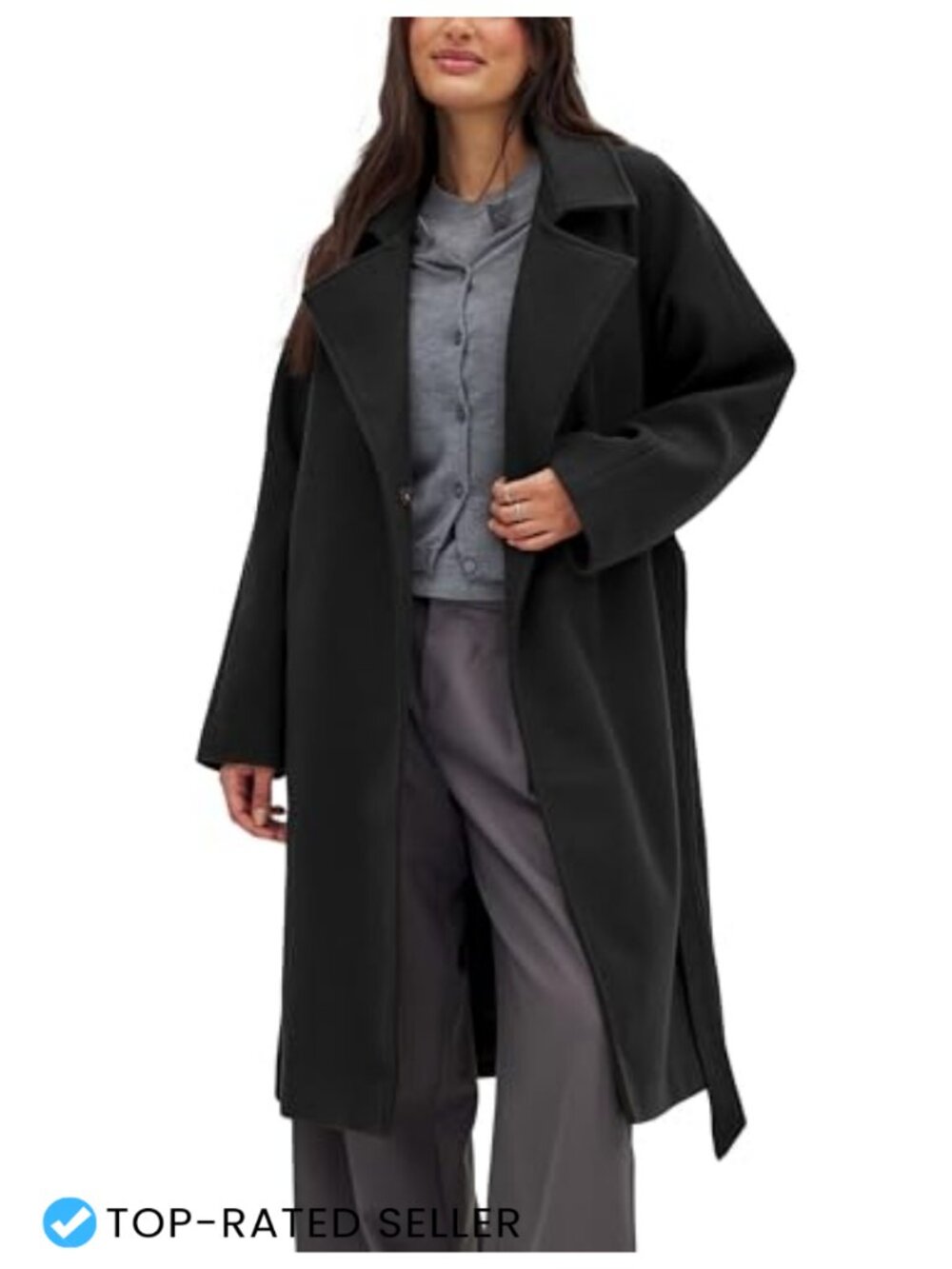 Wool Blend Belted Trench Peacoat Notch Lapel Knee Length Overcoat